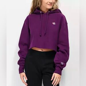 Champion reverse weave Women's Deep Purple crop Hoodie medium plum sweater